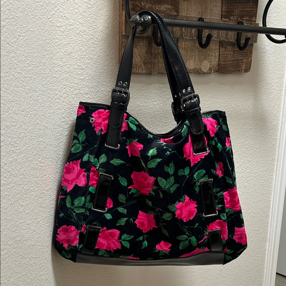 Rare Betsy Johnson velvet handbag NWT.  Black and Pink Tote Bag